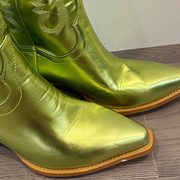 Green Metallic Cowgirl Western Cowboy Chunky Heeled Boots Size 8 - Picture 2 of 12